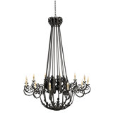 French 12-Light Candle Style Empire Chandelier with Wrought Iron Accent