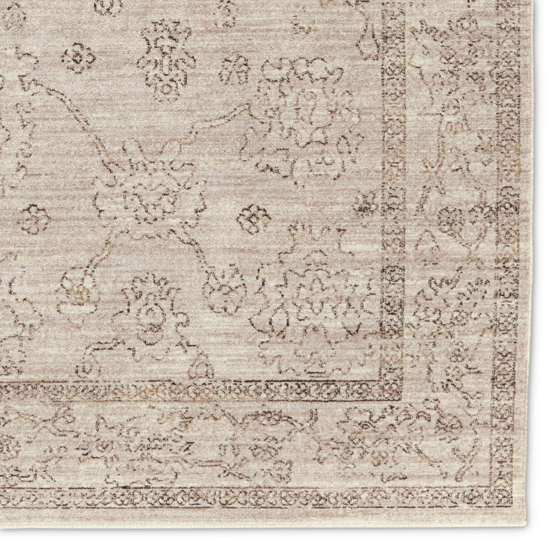 Tapis floral beige en polyester tissé à la machine Floral, Rectangle de 10 pi x 14 pi