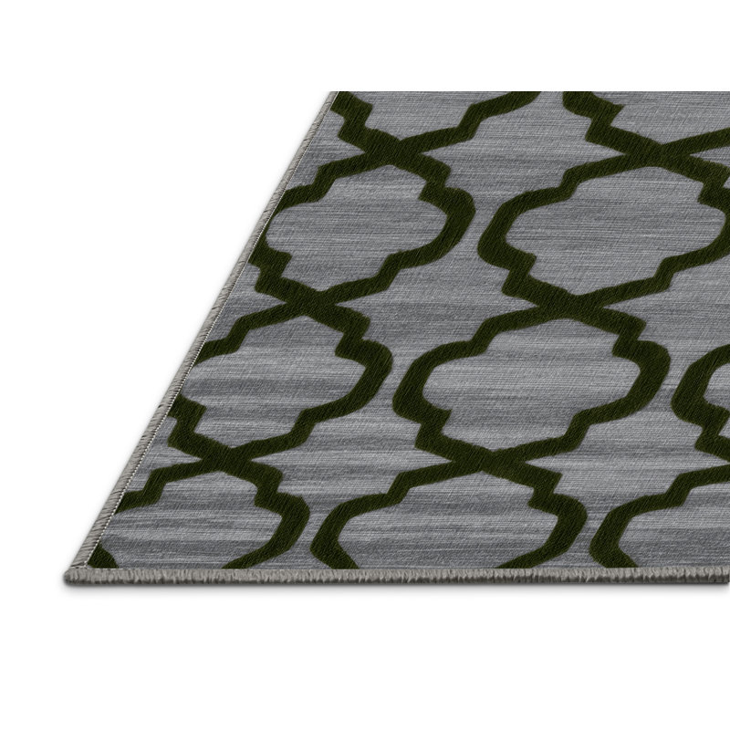 Machine Washable Trellis Gray Area Rug, Rectangle 4' x 6'
