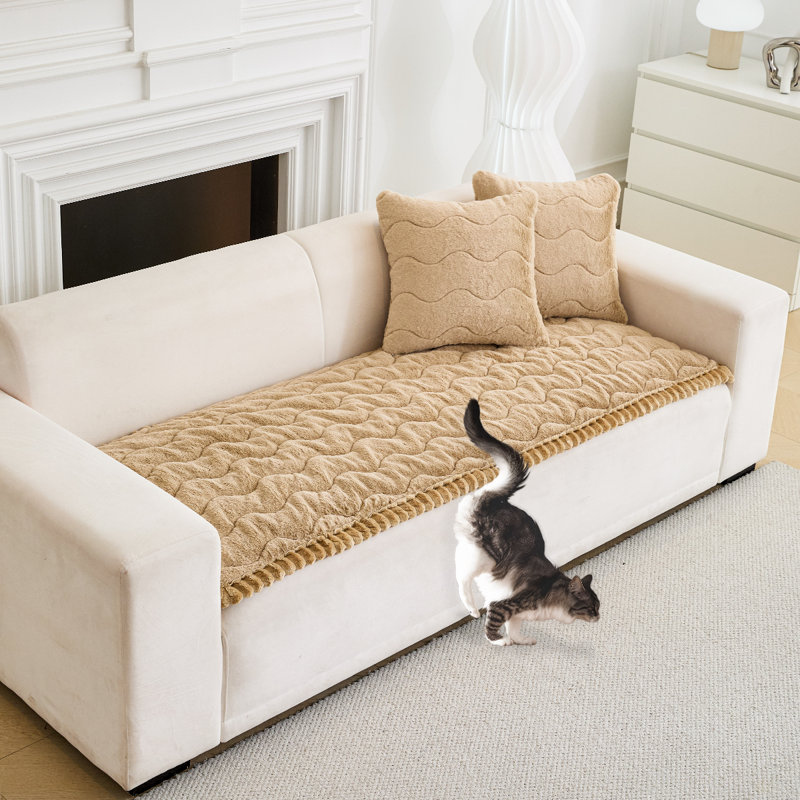 Housse de canapé lavable et pelucheuse pour chien - Housse antidérapante pour animaux de compagnie pour 2 ou 3 coussins, Brun