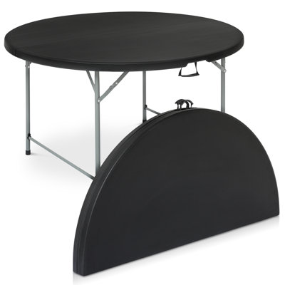 Round Foldable Plastic Table Collapsible Circular Steel Frame with Carry Handle