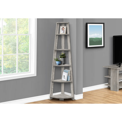 72"H 5 Tier Corner Bookcase, Grey, Living Room Shelf Unit 72"H, Grey Laminate, Addition