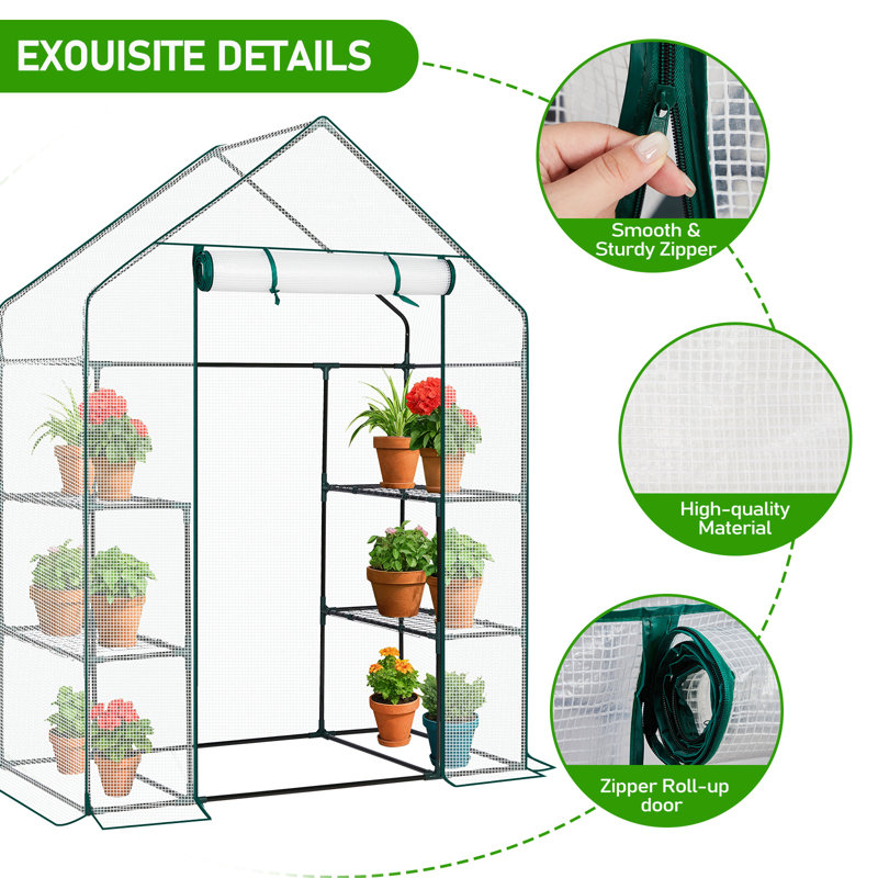 Metal-Framed PE-Covered Mini Walk-In Greenhouse With 8 Shelves, 28.74"