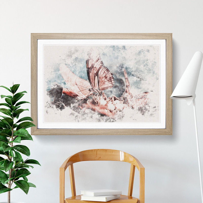 Pink Butterflies - Framed Print, 24cm H x 33cm W x 2cm D, Oak Framed