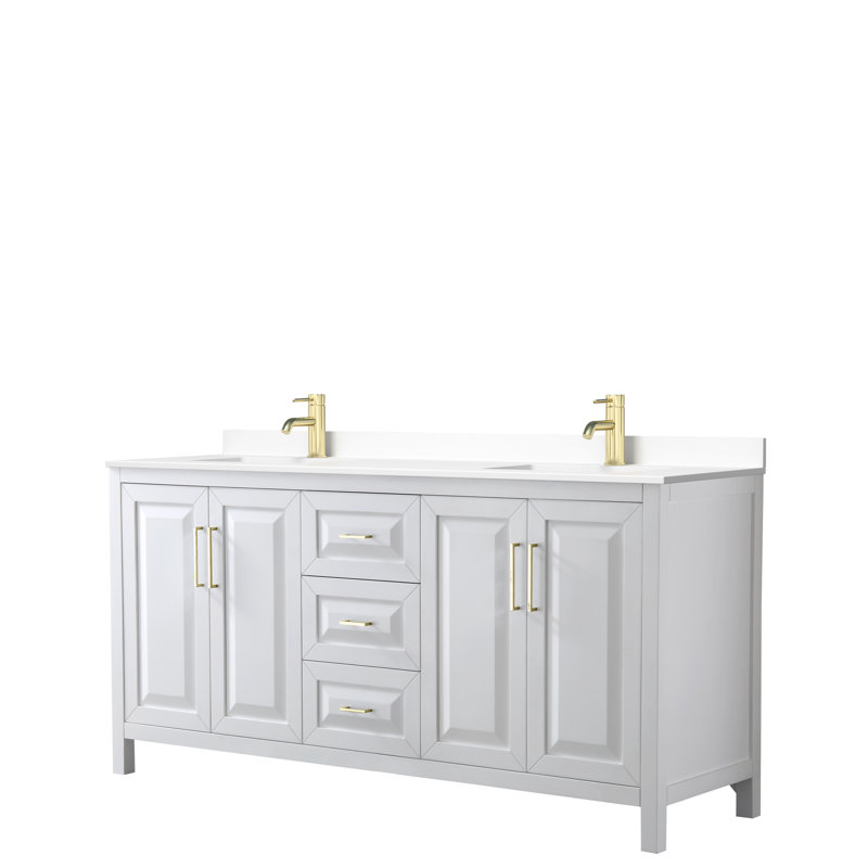 Daria 72'' W Double Vanity, White, Brushed Gold