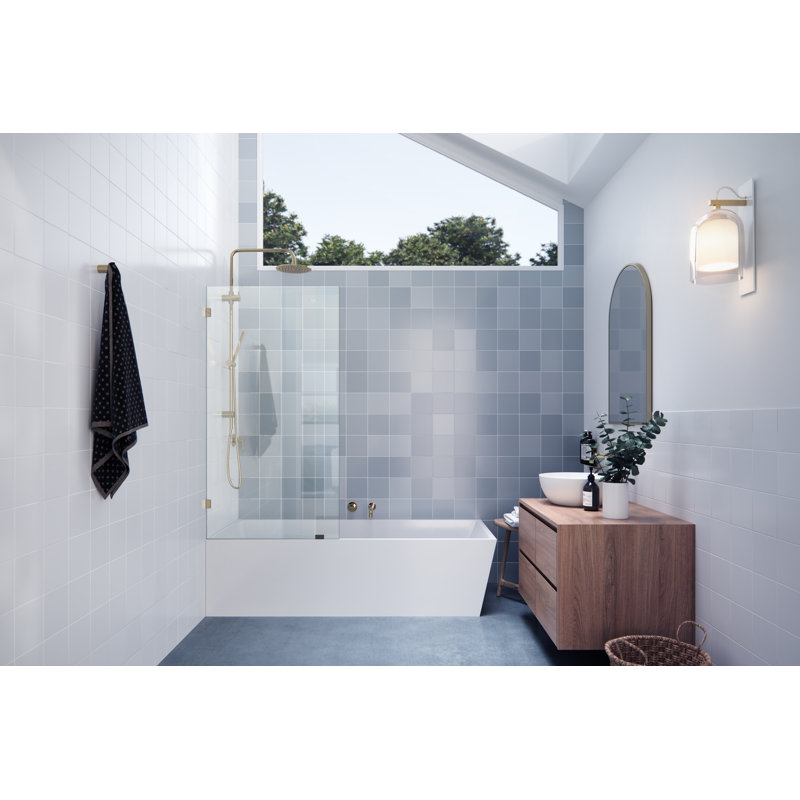 Vela 32 in. x 58.25 in. Frameless Single Fixed Bath Panel, Polished Brass