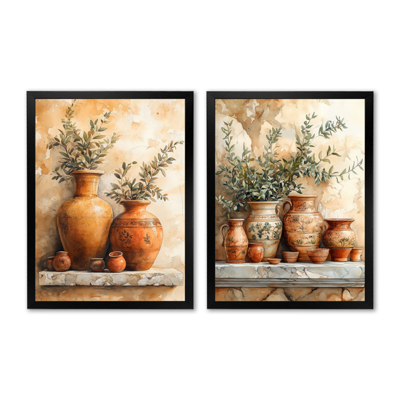 «Pottery Still Life», ensemble d'art mural 2 pièces, H 32 po x l 48 po, Cadre simple noir