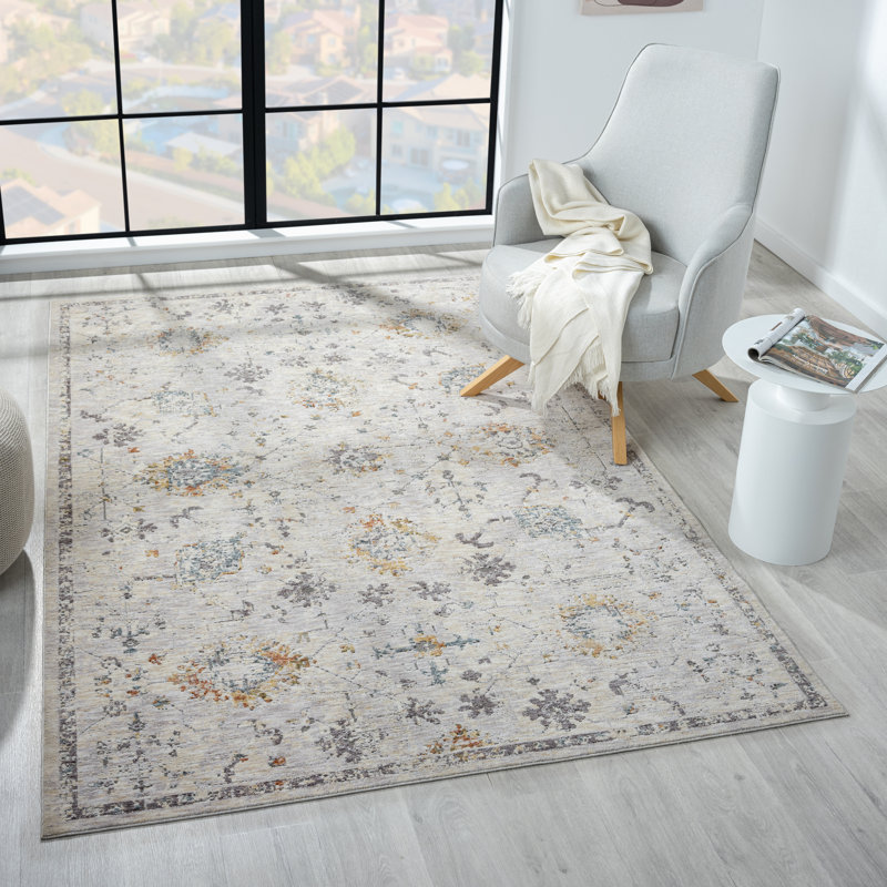 Roseau Traditional Bordered Polyester Indoor Runner Area Rug, Gray/Blue, Rectangle 2' x 3'