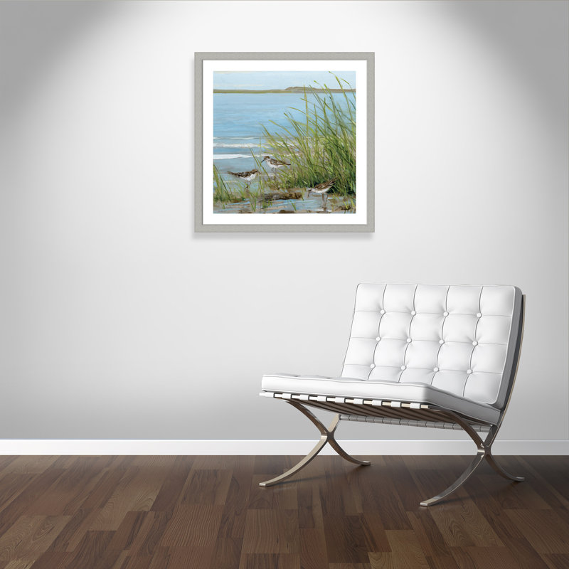 Après-midi sur la côte III - Peinture encadrée, Papier encadré argent brossé, H 33,5 po x l 33,5 po x P 1,25 po