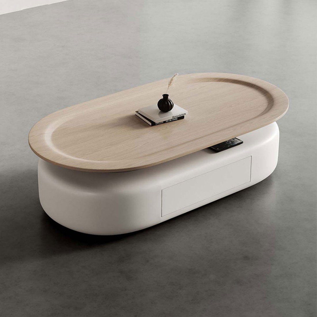 East Urban Home Modern Beige Manufactured Wood Oval Coffee Table | Wayfair