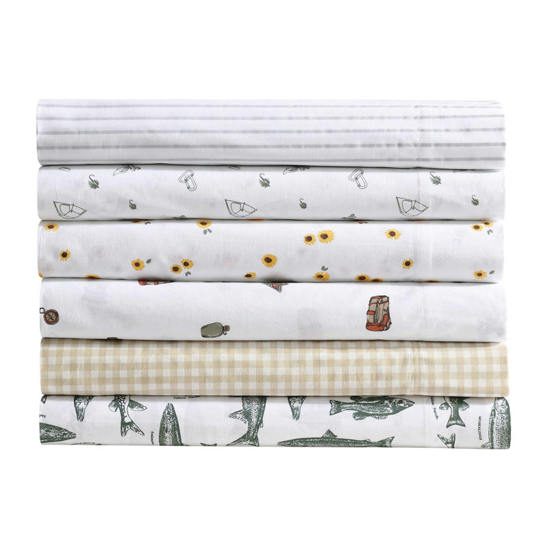 Shasta Lake Cotton Percale Standard Sheet Set, Queen Sheet Set with 2 Pillowcases, Sunflower