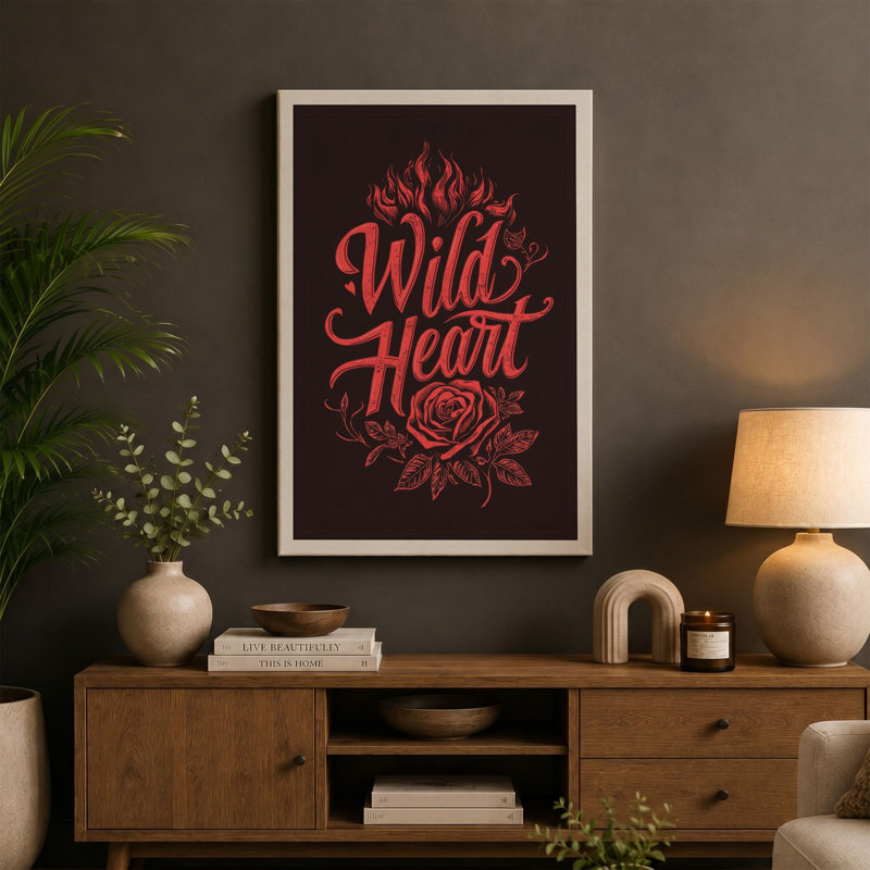 Wild Heart Typography - Wrapped Canvas, 36x24 - 91.4 x 61.0 cm, Cream Border