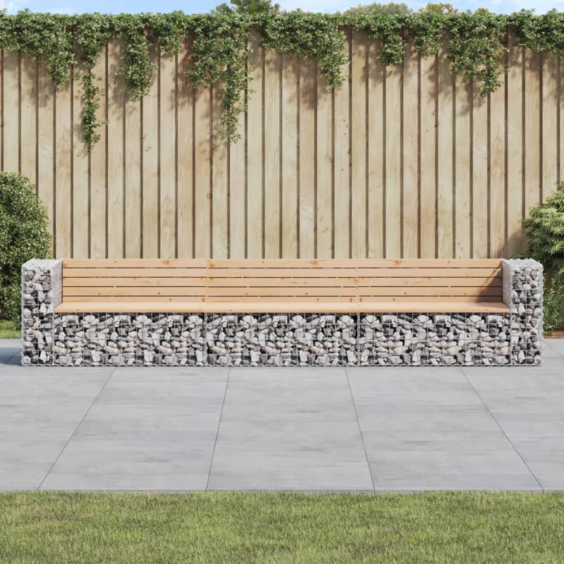 Braeson Steel Outdoor Bench, Wood Pine, 65.5 cm H x 244 cm W x 71 cm D