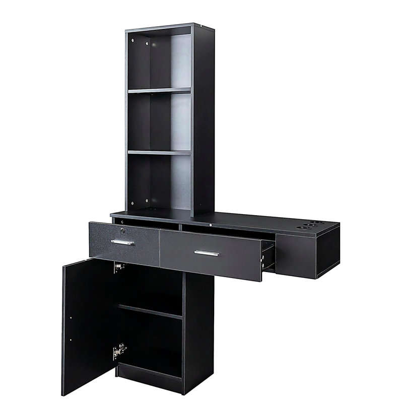 Black modern simple hair desk, multi-layer storage, large storage space