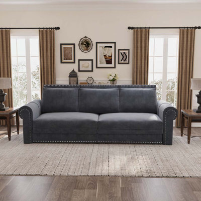 3-In-1 Velvet Convertible Sleeper Sofa, 93.7" W King Pull Out Sofa Bed, With Nailhead Trim & Rolled Arm