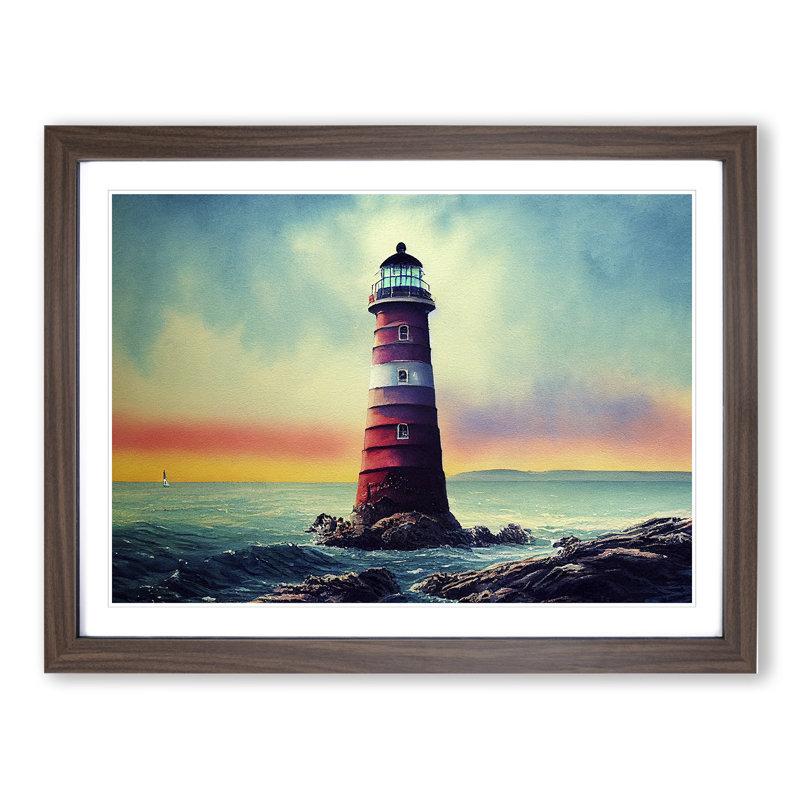Lighthouse Vol.4 1 Piece Single Picture Frame Painting, 46cm H x 64cm W x 2cm D, Walnut