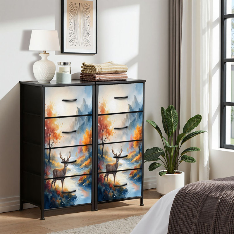 4 Drawer Dresser for Bedroom, Narrow Chest of Drawers, Wooden Top and Study Iron Frame 18"x37.5"-(WxH)