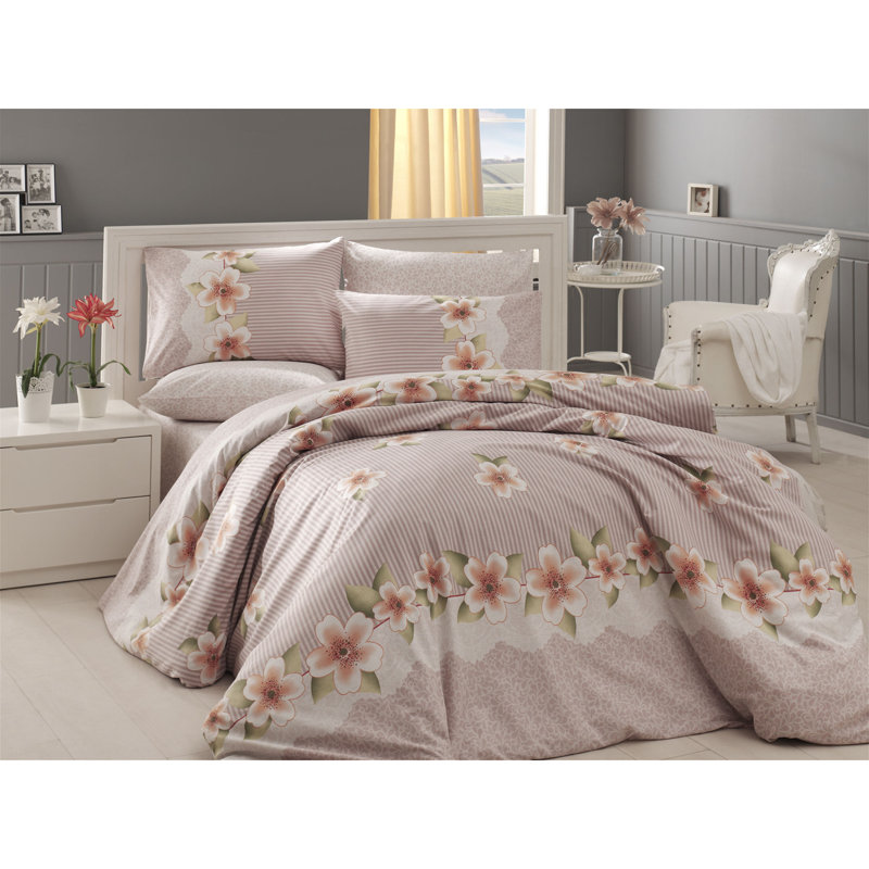 Ensemble de housse de couette 100% coton Edgardo, Gris, Housse de couette 61 po x 87 po + 1 taie d'oreille