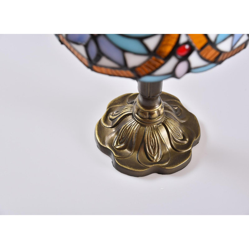La lampe de table Felice de 14,5 po / 18 po est livrée avec 1 ampoule DEL de style victorien en verre coloré de style Tiffany, décor rétro