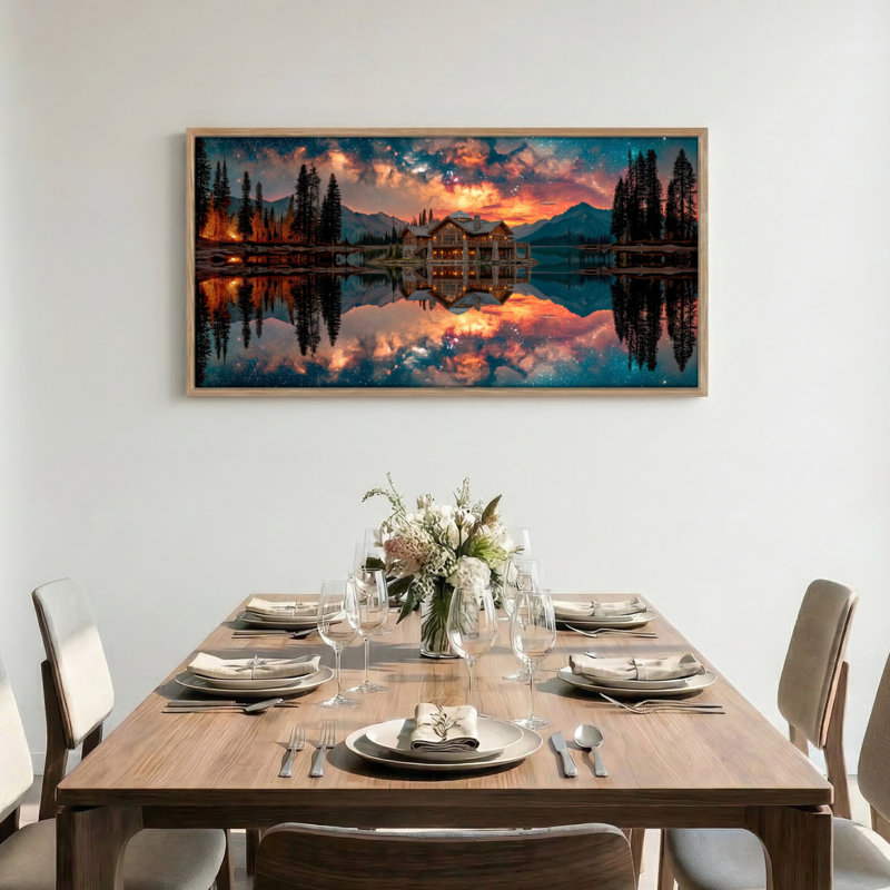 Tableau encadré sur toile « Maison au bord du lac », 122 x 61 cm (48 x 24 pouces)., 48 x 24 pouces
