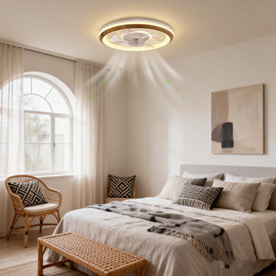 Indoor Bedroom Flush Mount Crystal Ceiling Fan With Light, 7 Blades 6 Speeds