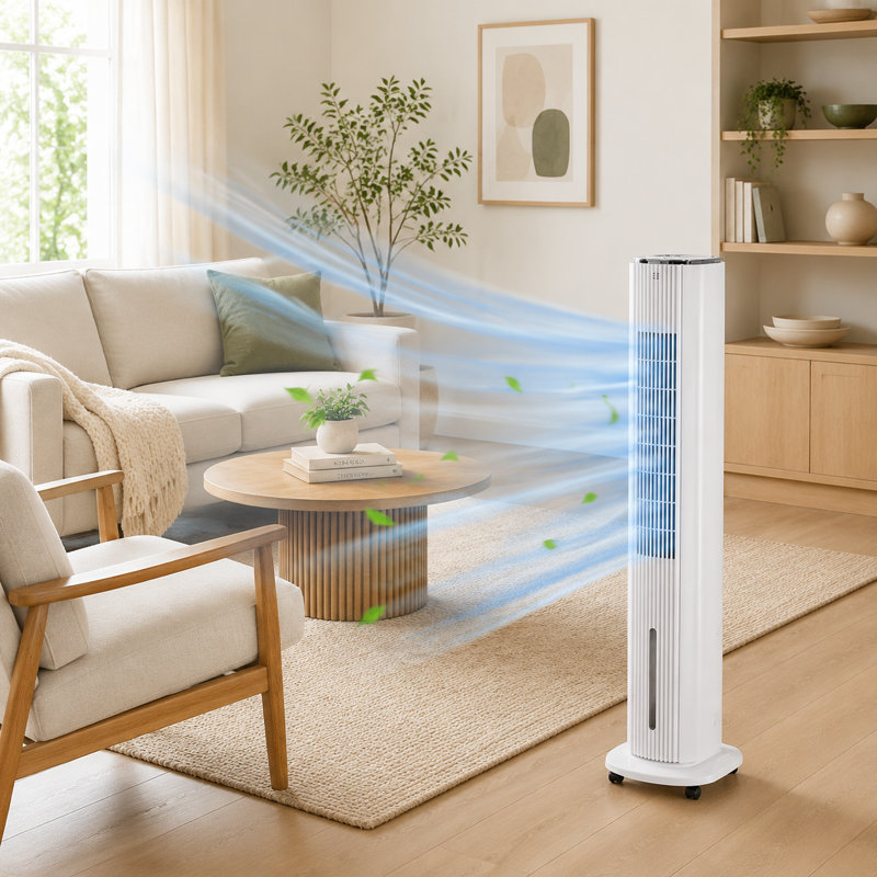 Refroidisseur d'air à évaporation 3 en 1 de 42 po blanc avec réservoir de 1,3 gallon et sachets de glace pour chambre à coucher, bureau