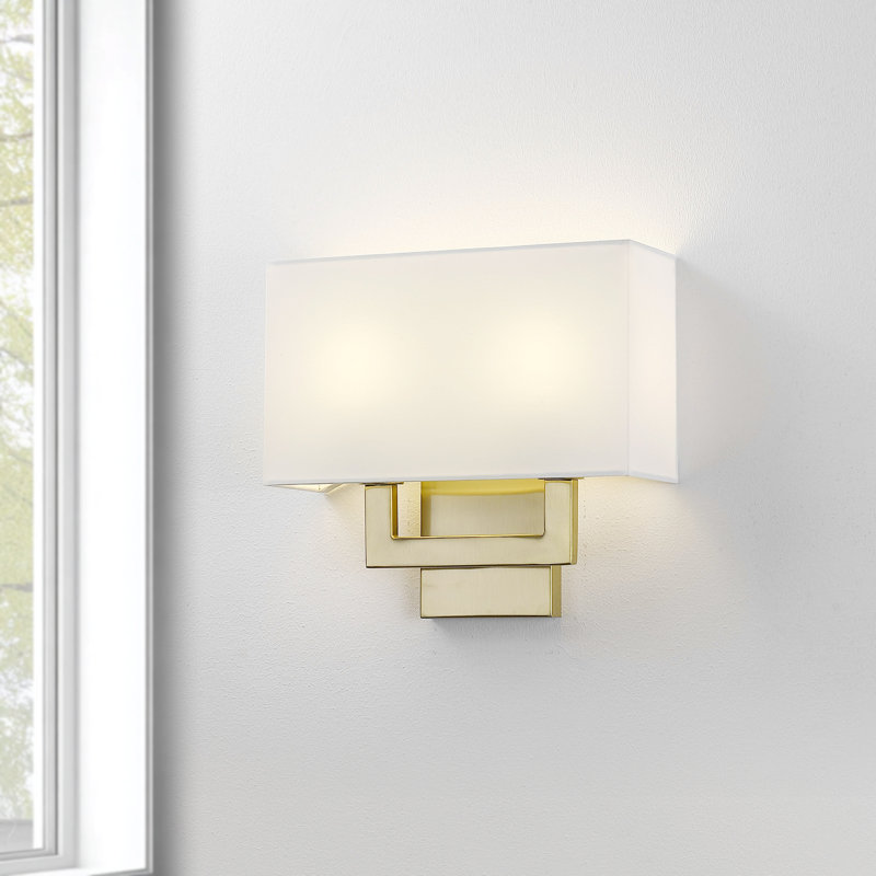 Chrisitne 2-Light Dimmable Metal Armed Sconce with Fabric Shade, White, Brass