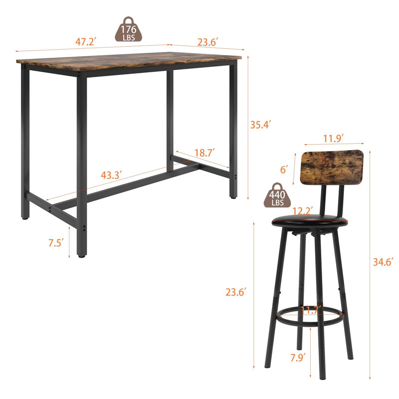 Ensemble de table de bar Reames, table à hauteur de comptoir avec 4 chaises de bar, ensemble de table de pub 5 pièces