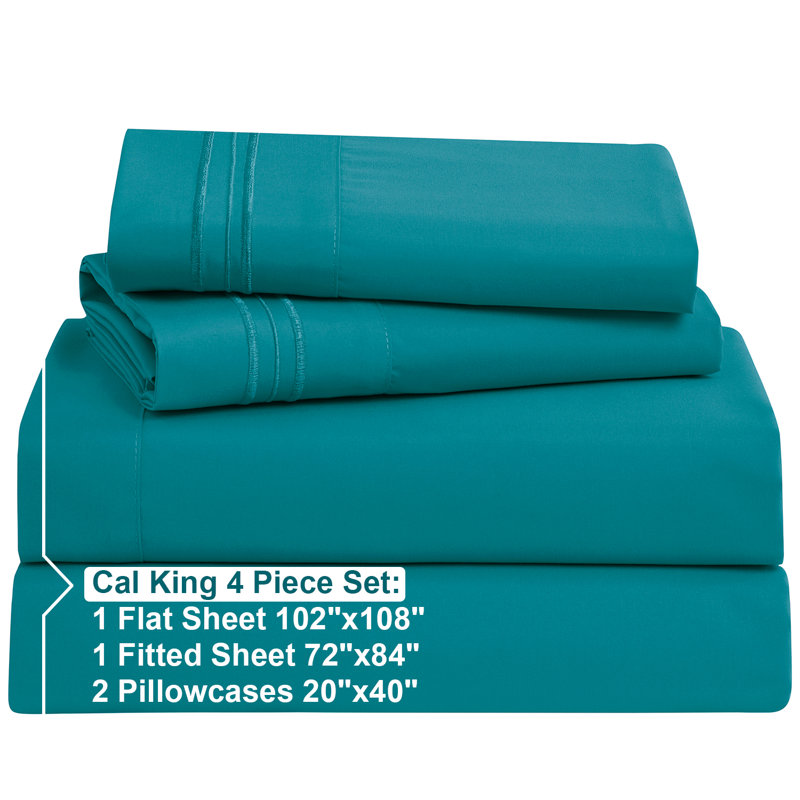 Microfiber Sheet Set, Cal.King Sheet Set + Fitted Sheet + 2 Pillowcases, Teal
