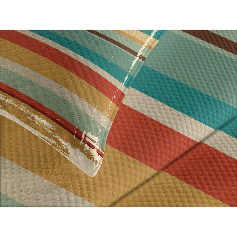 Brown and Multicolor Striped Queen Quilted Bedspread Set
