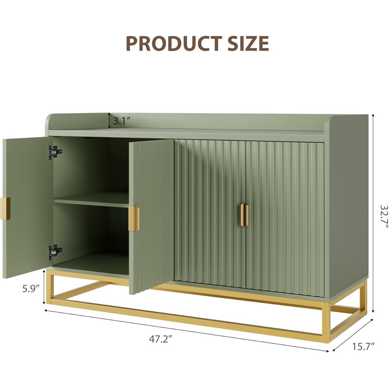 47.2" Wide Buffet Cabinet with Storage, Modern Fluted Accent Sideboard, 4-Door Credenza with Adjustable Shelves, Entryway Console Cabinet, Media Console Table for Kitchen, Dining, Living Room