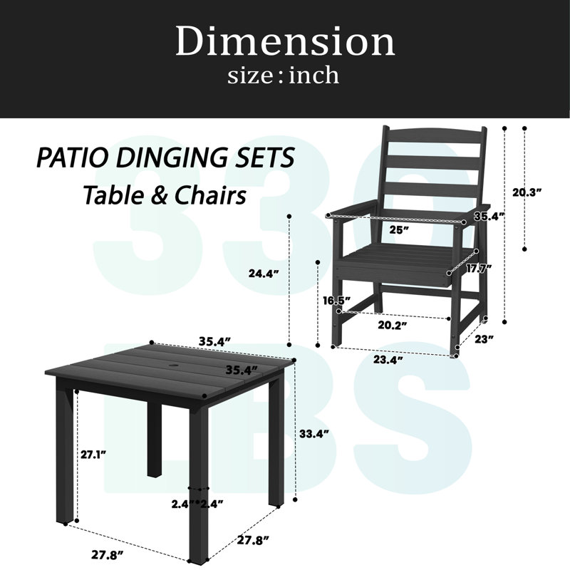 Table et chaises de salle à manger d'extérieur standard 5 pièces, convenant à de multiples décors, 5 pièces: table, 4 chaises
