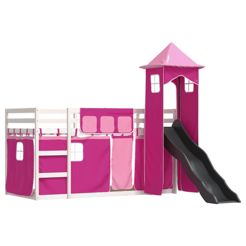 Mayweather Bunk Bed Themed Beds with Trundle Included, Single (90 x 200 cm), White, Pink