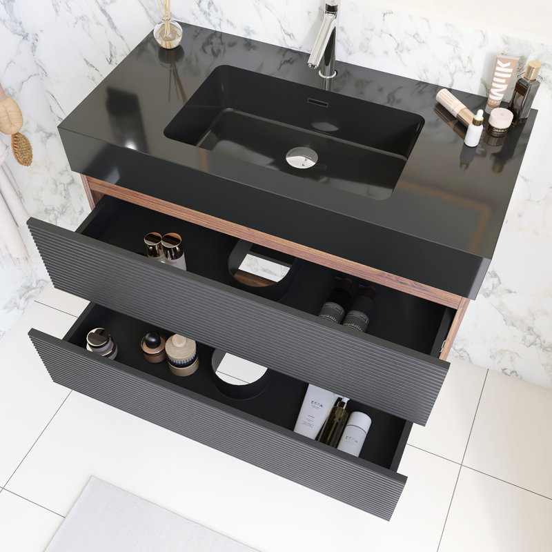 36 po Meuble-lavabo mural avec lavabo noir
