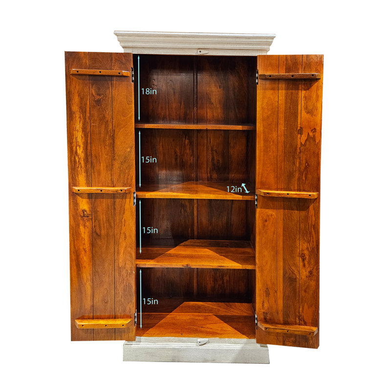White Antique Hand-Carved Solid Wood 2 Large Peacock Armoire
