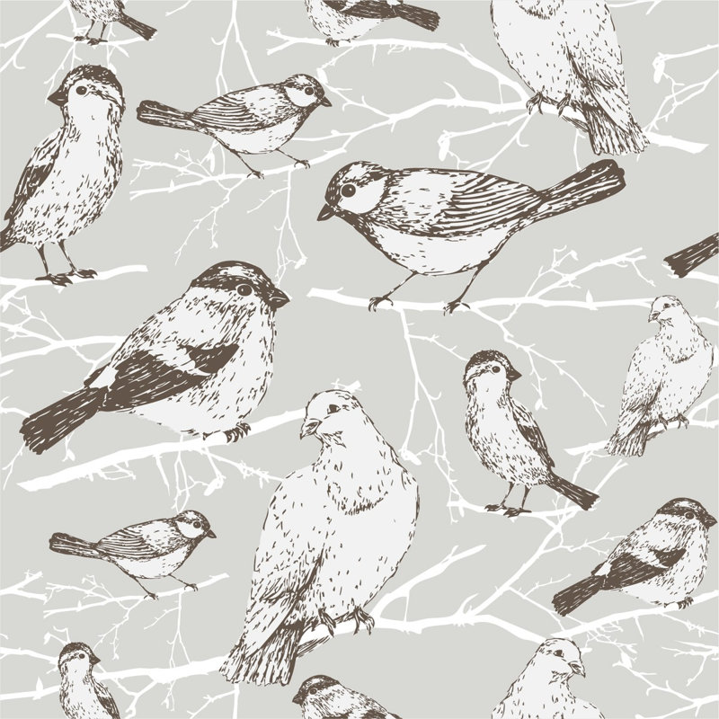 Panneau de papier peint L 10,4 pi x 25 po Birds