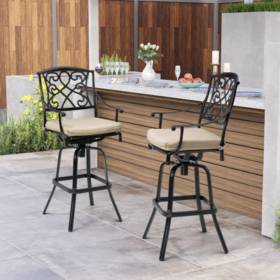 Tabouret de bar pivotant en aluminium 29,7 po Roark avec coussin Sunbrella