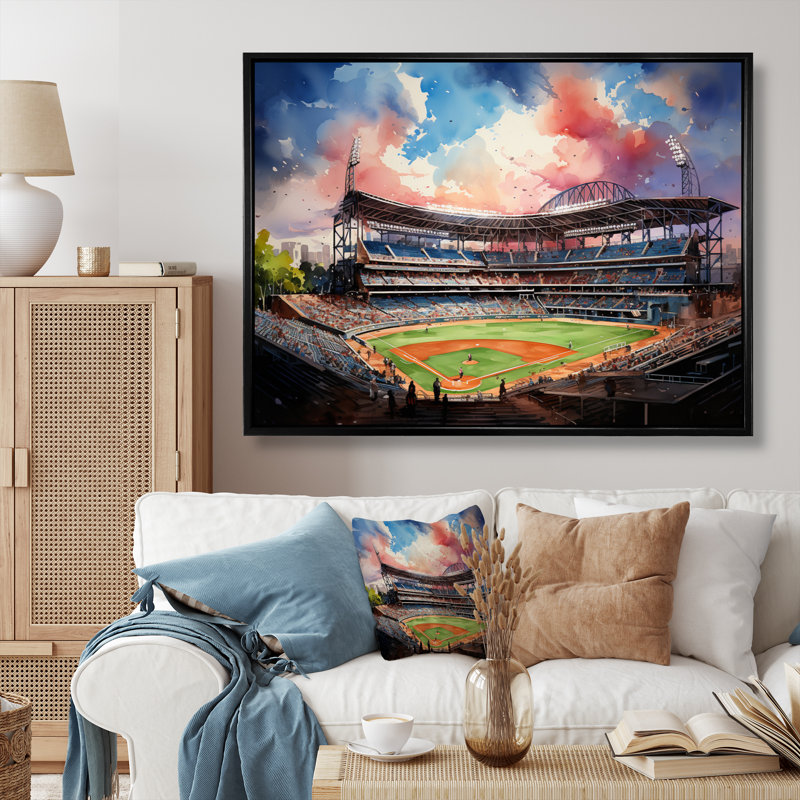 «Abstract Baseball Stadium III», art mural sur toile, H 30 po x l 40 po x P 1,5 po, Cadre flottant noir