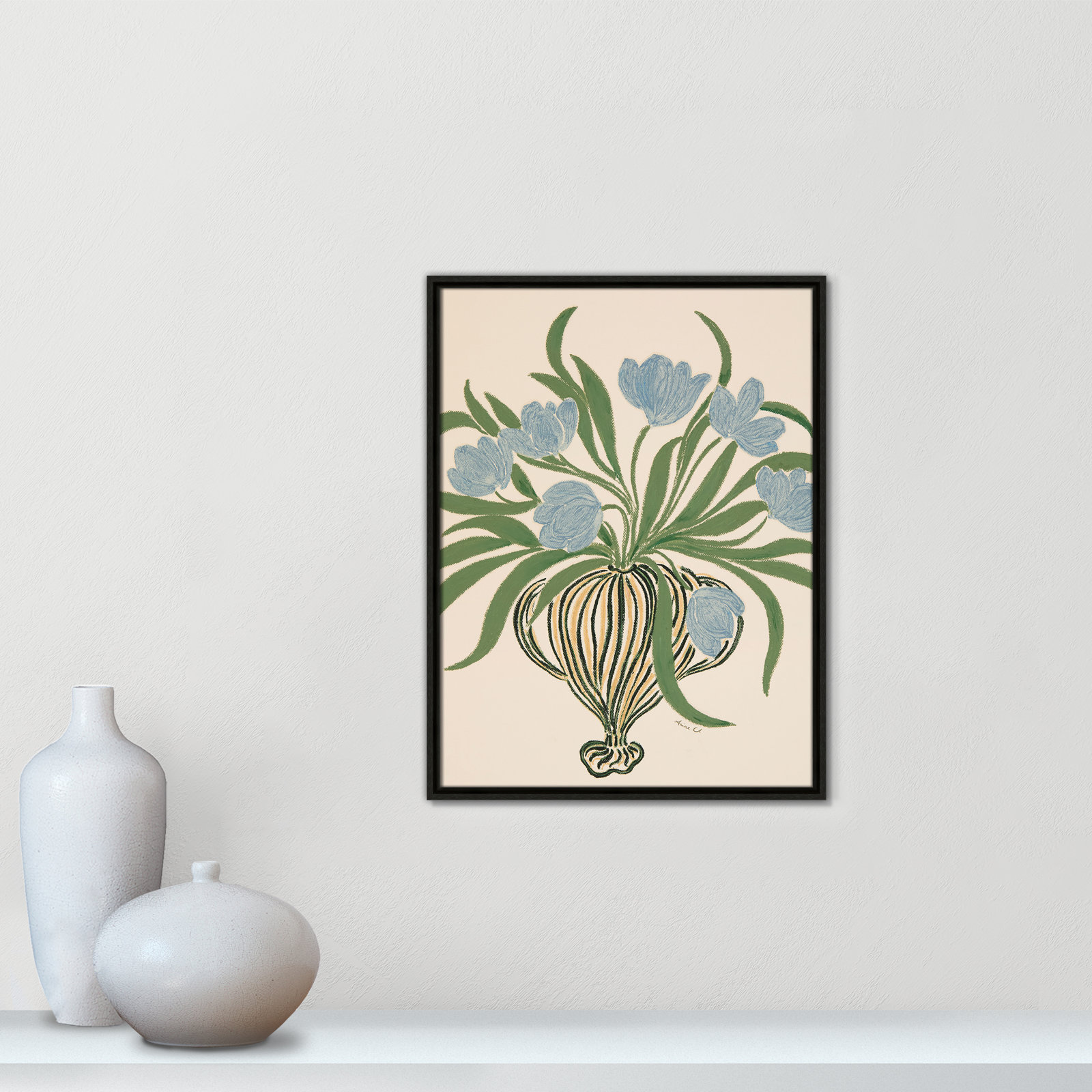 Colette "La Poire Blue Tulips" Print, Espresso, 25.5" H x 19.5" W
