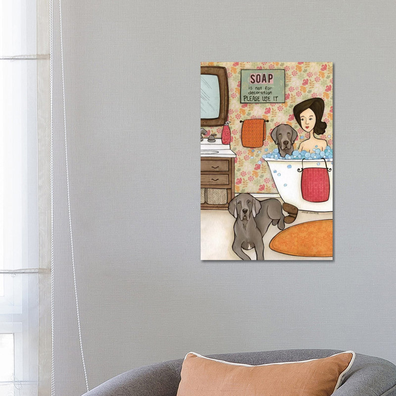 Weimaraner Bath by Jamie Morath - Wrapped Canvas Gallery-Wrapped Canvas Giclée, 66.04 cm H x 45.72 cm W x 3.175 cm D