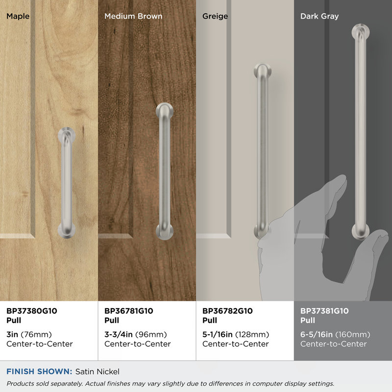 Factor 6-5/16 inch (160mm) Center-to-Center Satin Nickel Cabinet Pull, Satin Nickel, 6 5/16"
