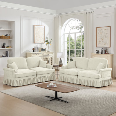 Classic 2 Piece Modular Couch Set With Removable Ruffles And Spindle Legs, Perfect For Living Room Flexibility And Style.