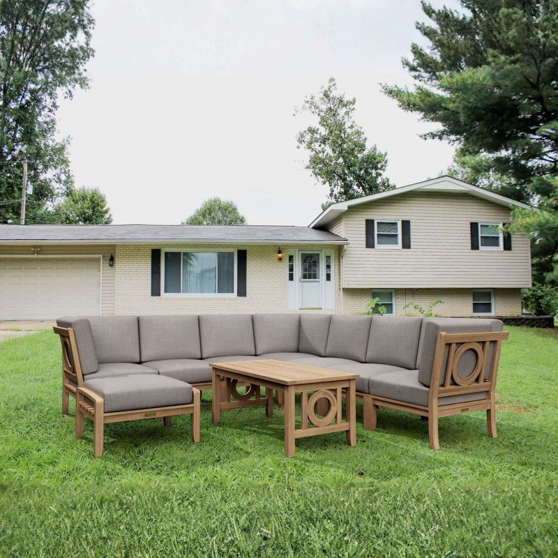 Natsepa Outdoor 9 - Piece Teak Conversation Set, Gray