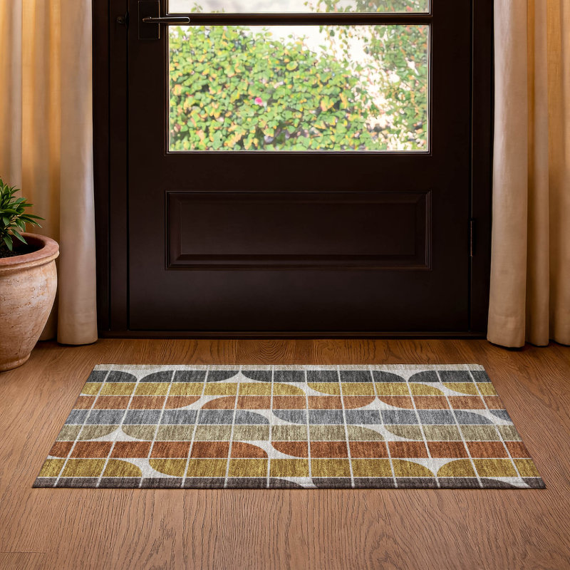 Premium Machine Washable Mayfield AMF2418 Geometric Rug, 1'8" x 2'6", Coffee