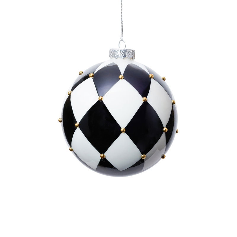 Ensemble de 4 boules de Noël en verre à motif arlequin noir et blanc de 12 cm (4,75 po), ensemble de 4