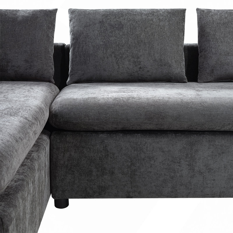 Sectional Sofa 93.7" L-Shaped Sofa Upholstered Sofa Couch With Wooden Storage Compartment For Living Room, Gray Chenille