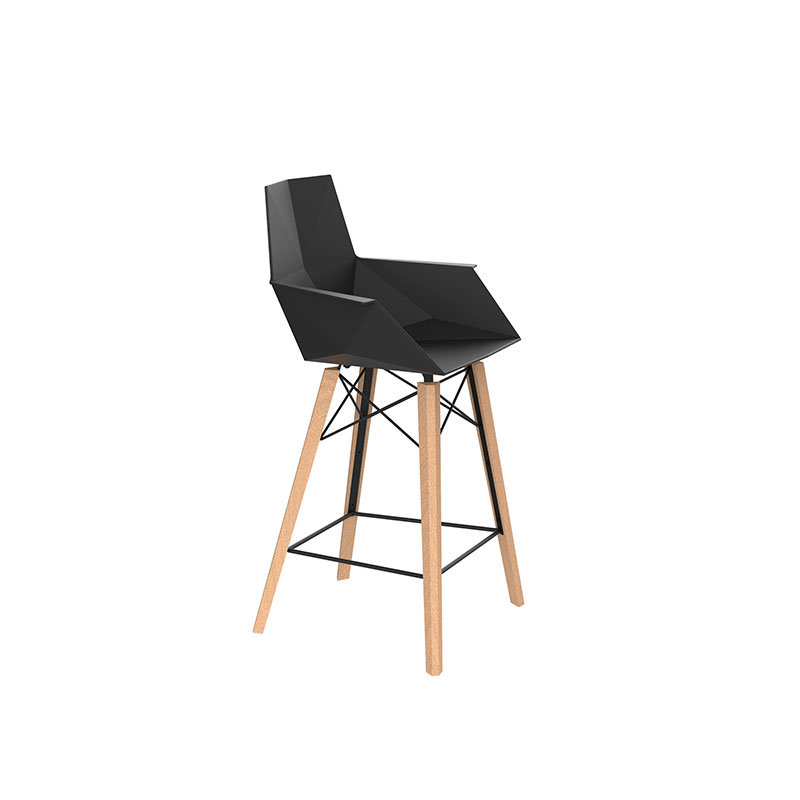 Tabouret de comptoir avec accoudoirs Faz Wood - ensemble de 4 - Basic / Injection, Noir / chêne