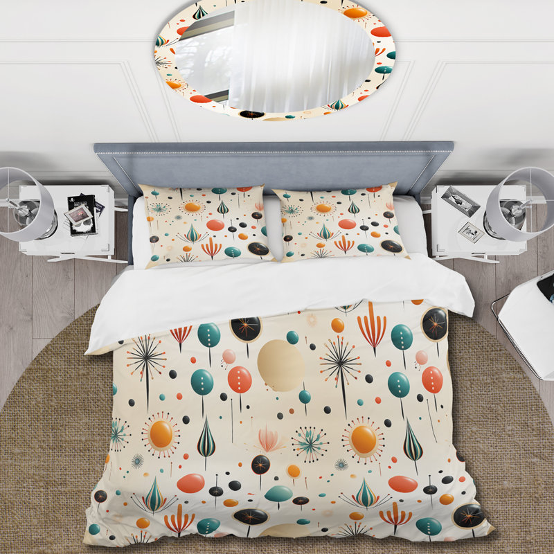 Atomic Retro Revival Geometric Shapes Duvet Cover, Twin Duvet Cover + 1 Standard Sham