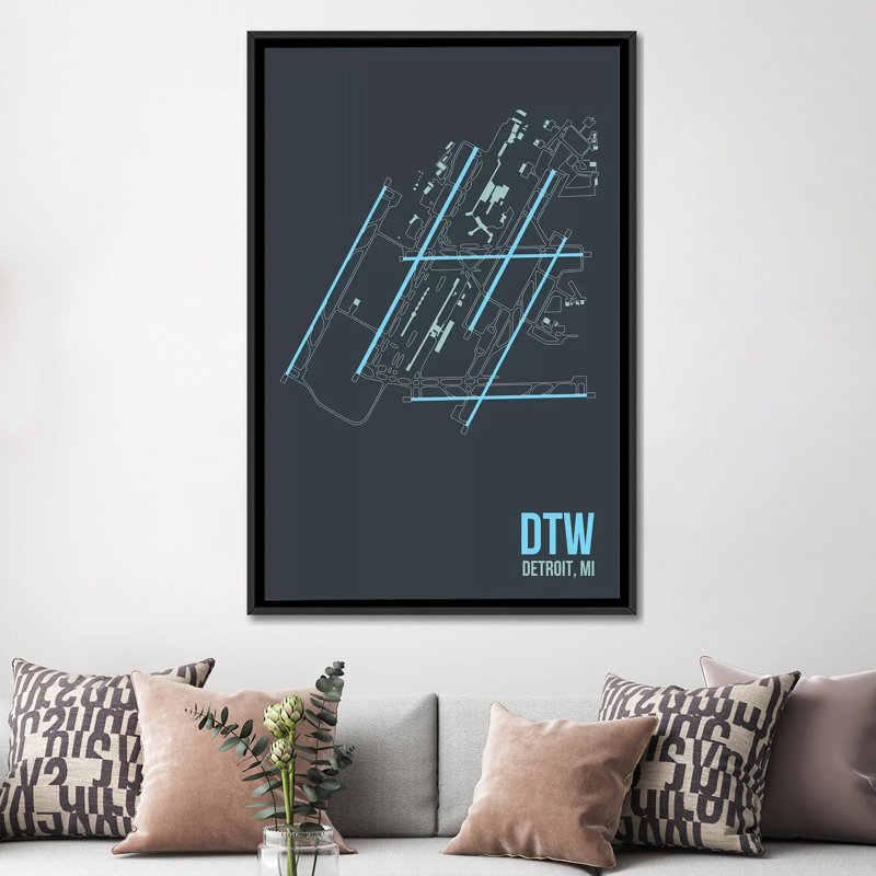 «Detroit Metropolitan», impression sur toile, H 26 po x l 18 po x P 1,5 po, Toile avec cadre noir, Pas de tapis