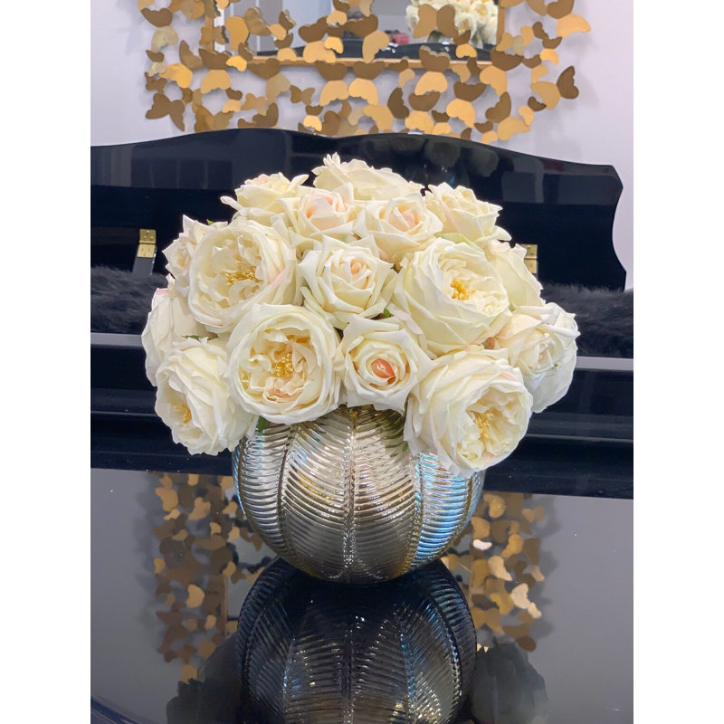 Large REAL TOUCH Rose Stems – Gold-Cream/Ivory English Roses For Home Décor